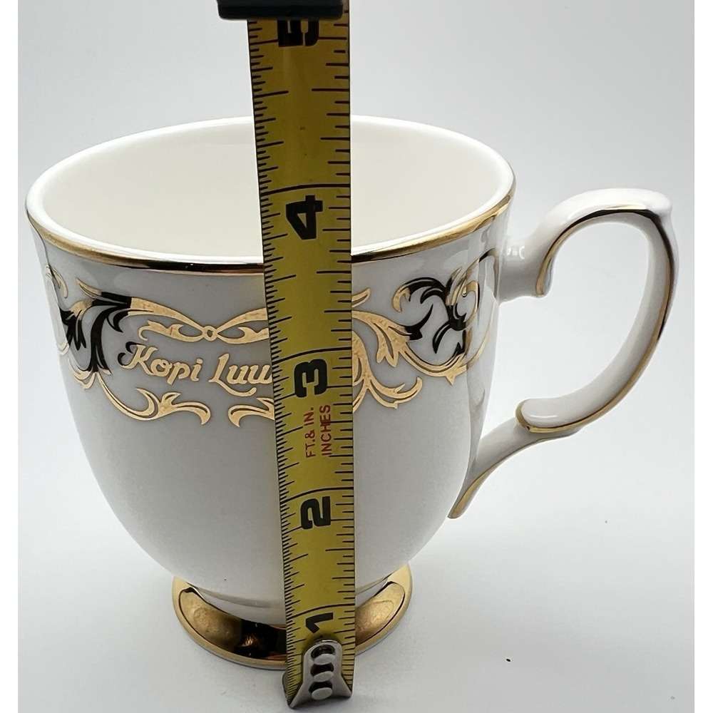 Vintage Hankook Ceramic Kopi Luwak Lidded Coffee Cup Saucer Set Gold Trim Rare - Picture 16 of 16
